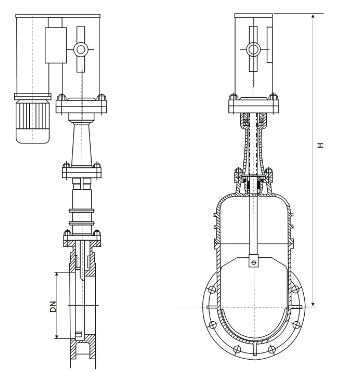 電液動暗桿刀型閘閥結構圖
