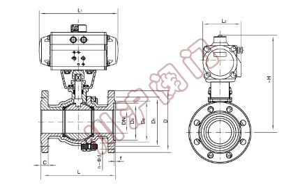 氣動法蘭球閥 結構圖
