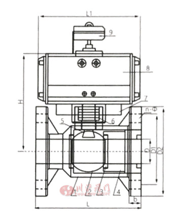 氣動法蘭塑料球閥結構圖
